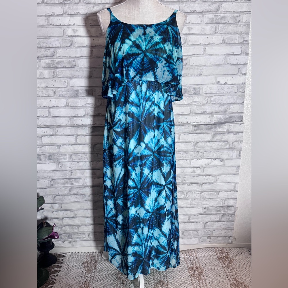Vintage Faded Glory Blue Tie Dye Maxi Summer Dress Small